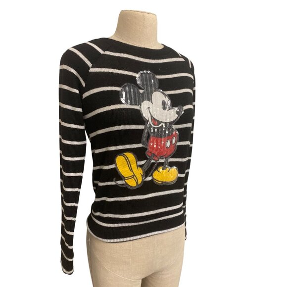 Disney Jerry Leigh Mickey Mouse Striped Black White Sweater X-Small - Picture 2 of 7